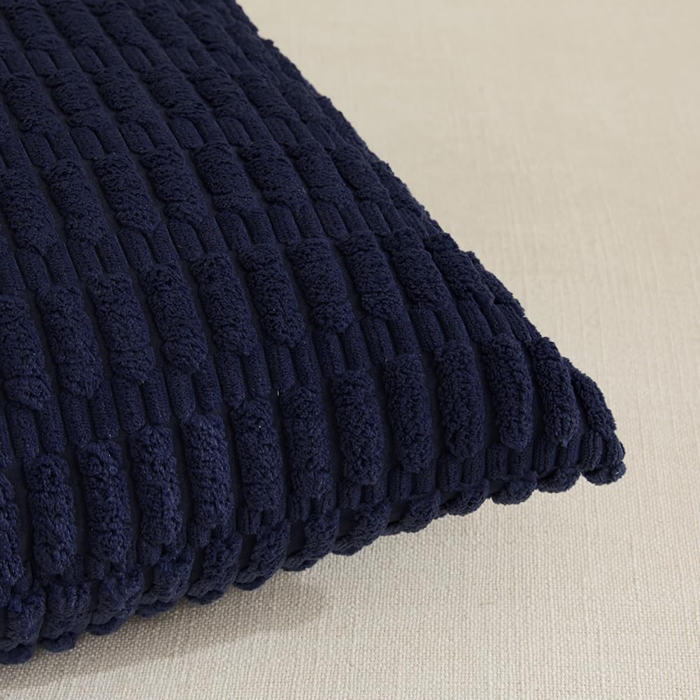 2 Packs Navy Blue Decorative Throw Pillow Covers 14x24 Inch Couch Bed Sofa, Soft Corduroy Square Cushion Case 35x60