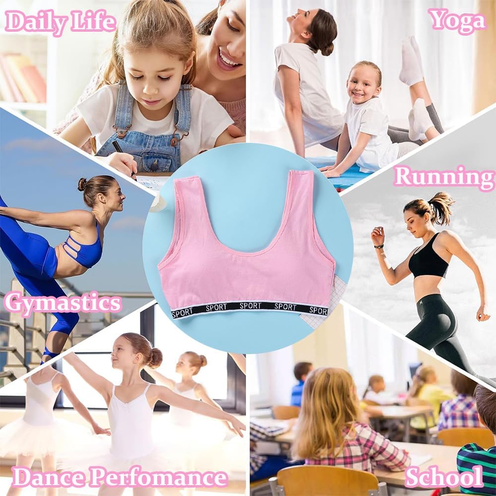 Girls Sports Bras Cotton Training Underwear with Removable Pads Teenage Crop Vest