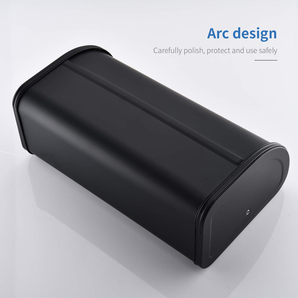 Stainless Steel with Roll Up Lid, For Easy Kitchen Counter Storage, Bread Bin Holder,17.5X11.5X7.5 inch, Matte Black