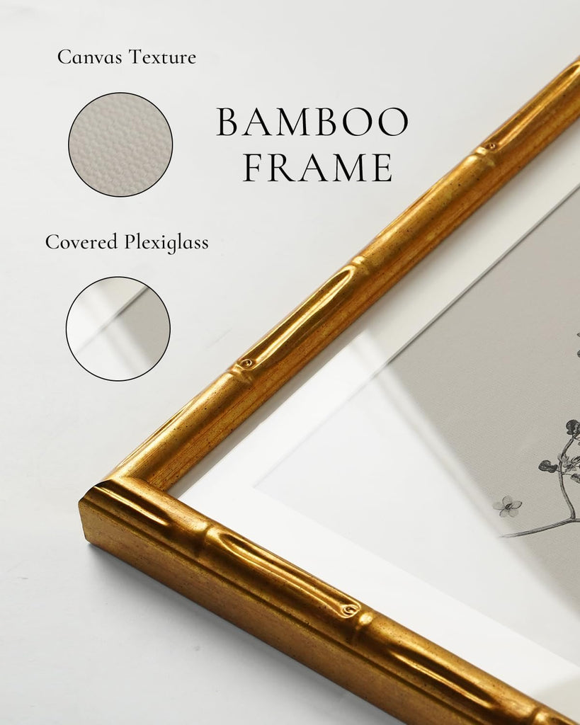 Gold Bamboo Framed Fall Wall Art, Autumn Halloween Ghosts, 11x14in