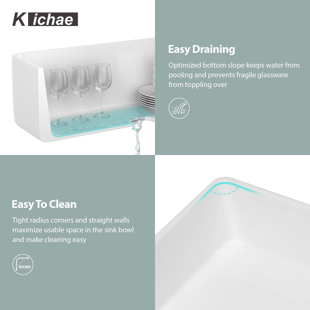 24 White Farmhouse Kitchen Sink - 24X18 Inch Farmhouse Sink Reversible Apron Front Ceramic Porcelain Farm Sinks