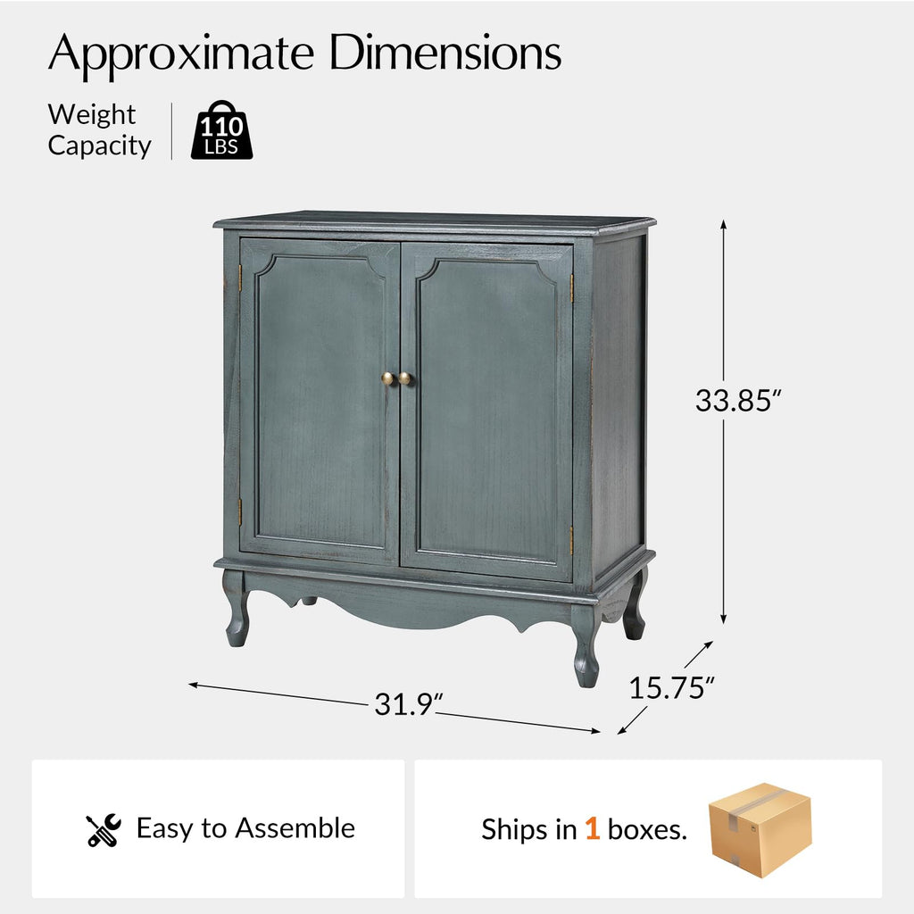 Antique Solid Wood Sideboard with Adjustable Feet, 2 Shelves Storage Accent Cabinet with 2 Doors, Farmhouse Vintage