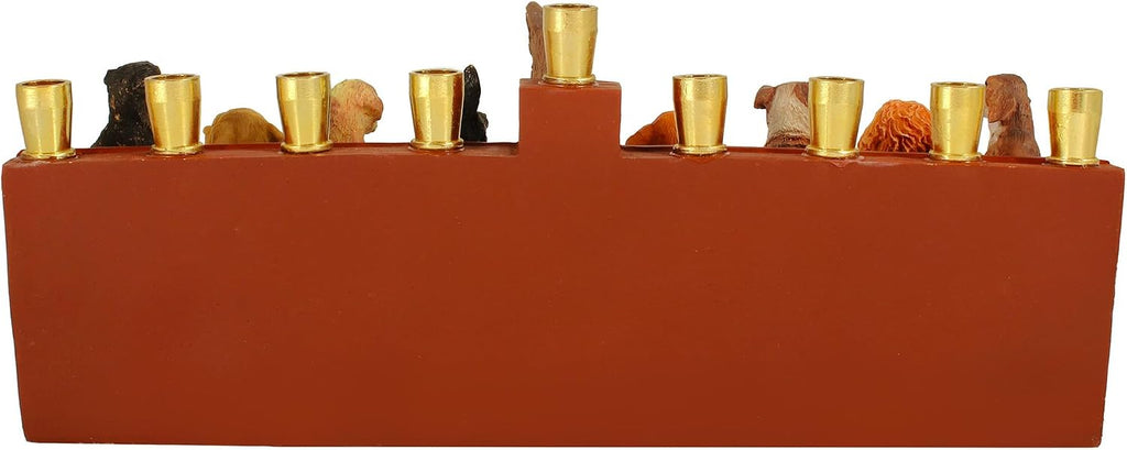 Hanukka Dogs & Puppies Themed Quality Earthenware Candle Holder Menorahs for Kids Adults Functional Collectible 3D