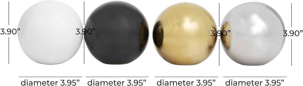 Ceramic Geometric Metallic Small Minimalistic Decorative Ball Orbs & Vase Filler 4" D, Multi Colored - Set of 4