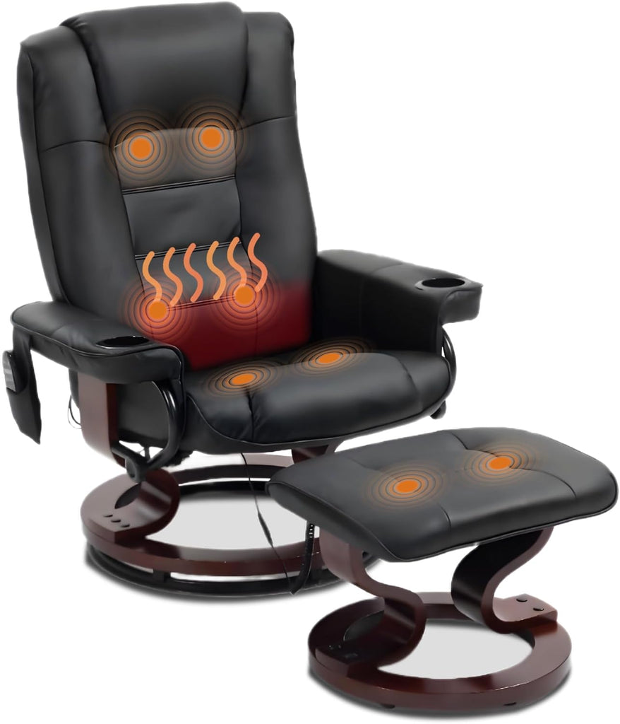 Modern Reclining Lounge Chair and Ottoman — Black PU Leather
