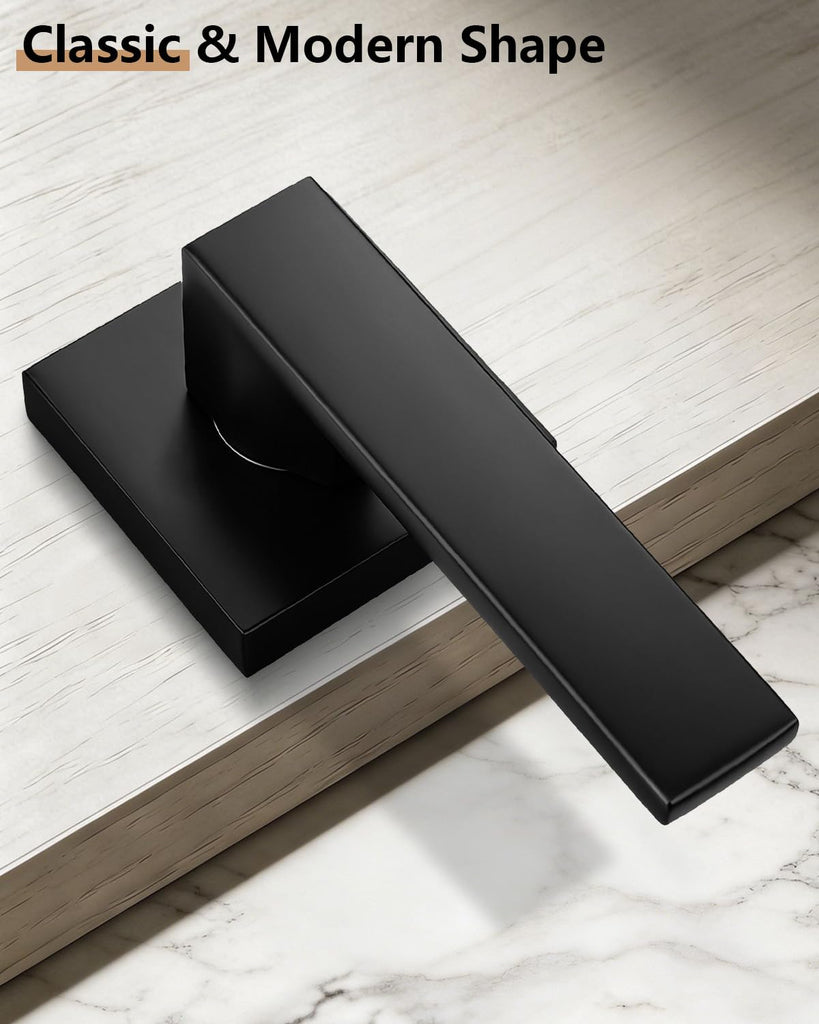 4 Pack| Dummy Door Handles in Matte Black, Non-Turning Interior Door Levers, Heavy Duty Reversible Indoor Handles for