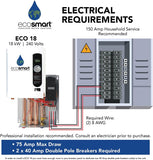 ECO 18 Electric Tankless Water Heater, 18 KW at 240 Volts with Patented Self Modulating Technology, 17 x 14 x 3.5, White