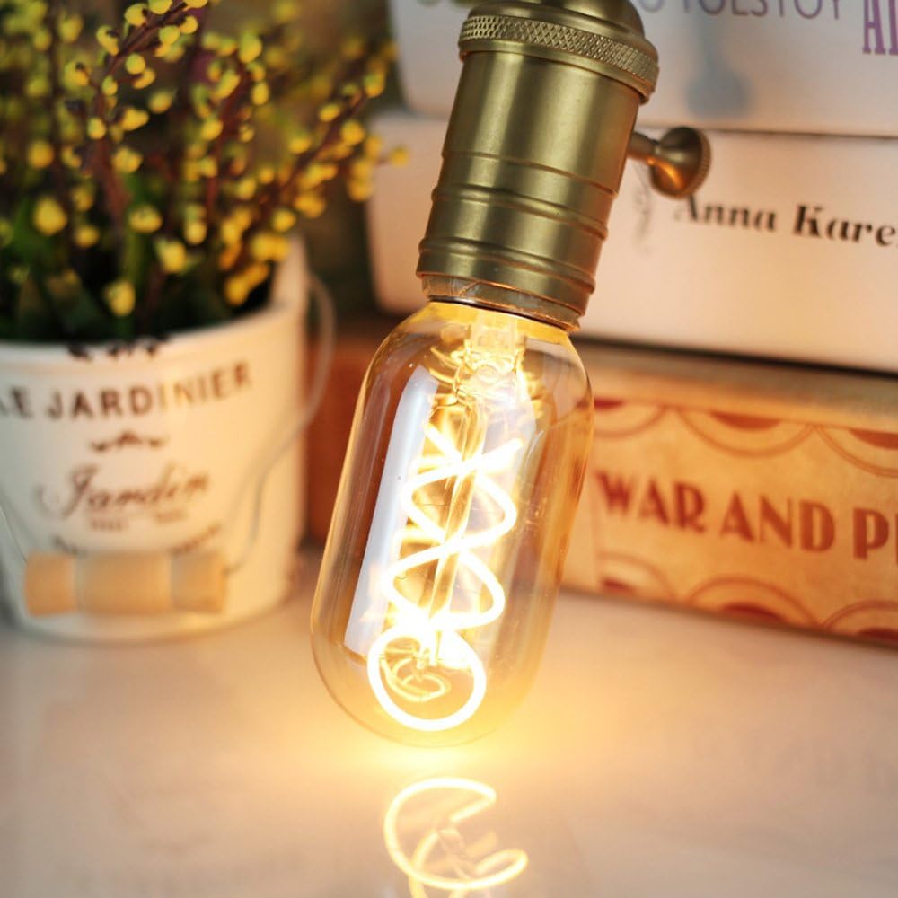 Edison Bulb Led Bulb Vintage 4W Dimmable 110-130V 2000Kelvin Super Yellow Warm Decorative Light Bulb (T45 Spiral