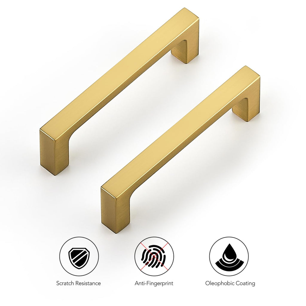 Brushed Brass Kitchen Cabinet Solid Handles,3-1/2 Inch,5 Pack