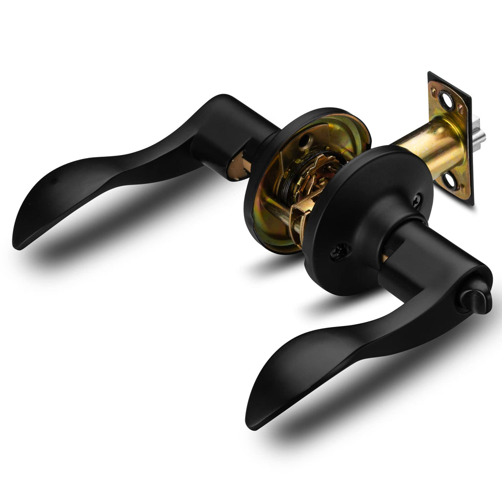 Privacy Lever Door Handle [Thumb Turn Lock on The Inside] with a Iron Black Finish, Reversible for Right & Left Side