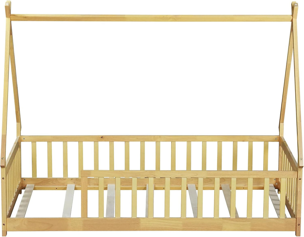 Twin Size Floor BedFrame for Kids, Wooden Montessori Floor Beds, Tw Bed for Kids Girls Boys, Tent beds, Natural