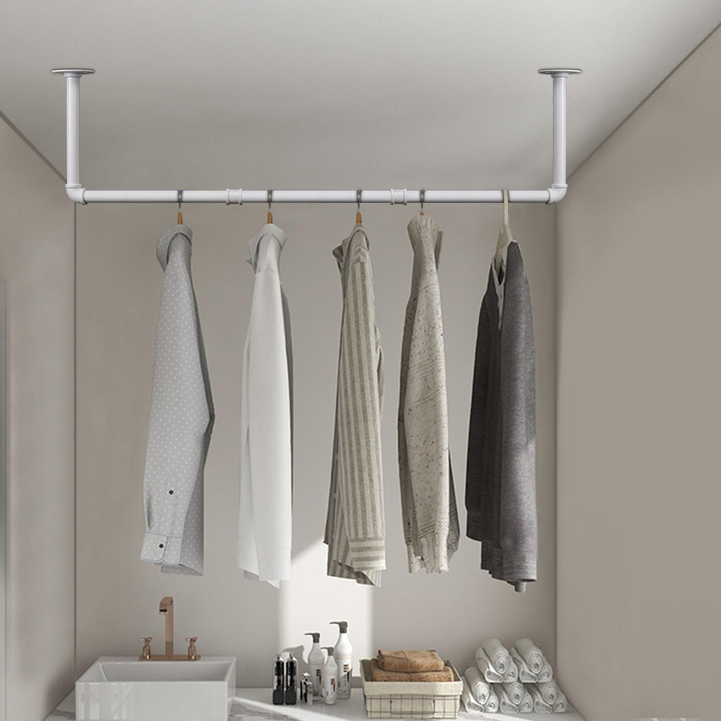 Industrial Iron Pipe Clothes Hanging Bar DIY Wall-Mounted Garment Rack Heavy Duty Clothing Rack , Laundry Room