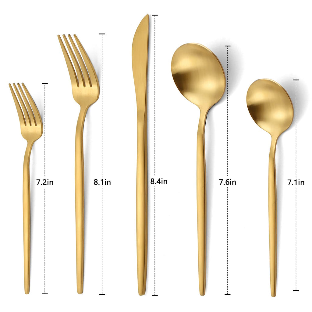 Matte Gold Silverware Set, 20-Piece Stainless Steel Flatware Set, Satin Finish tableware Cutlery Set, Service for 4
