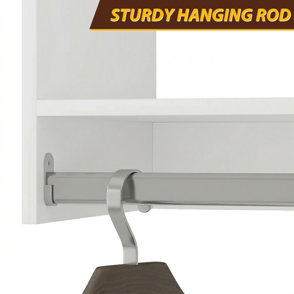 19.5" Wide Tall Hanging Modular Closet System, Wall-Mounted Closet Organizer with Shelf and Hanging Rod, White