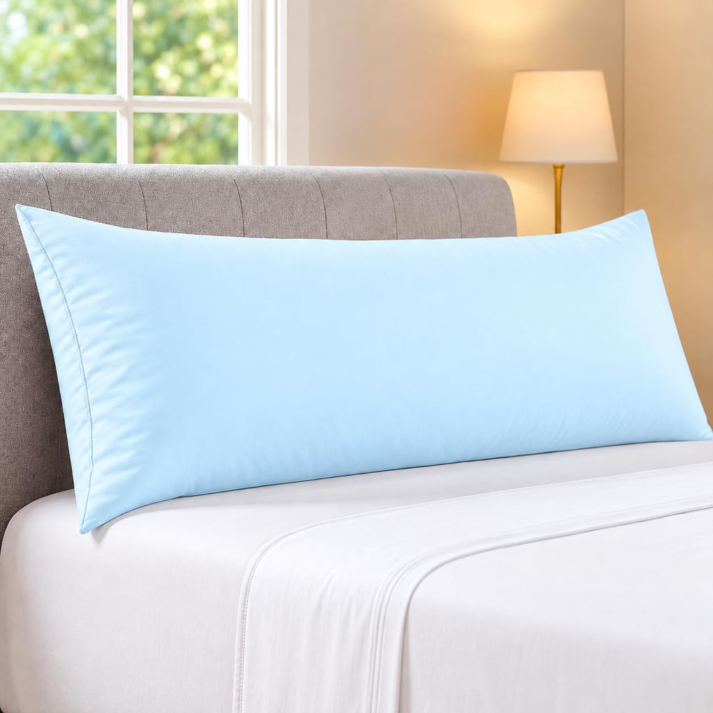Body Pillowcase 20x60 Inch, Light Blue, 100% Egyptian Cotton, 600 Thread Count, Zipper Closure, Soft & Breathable
