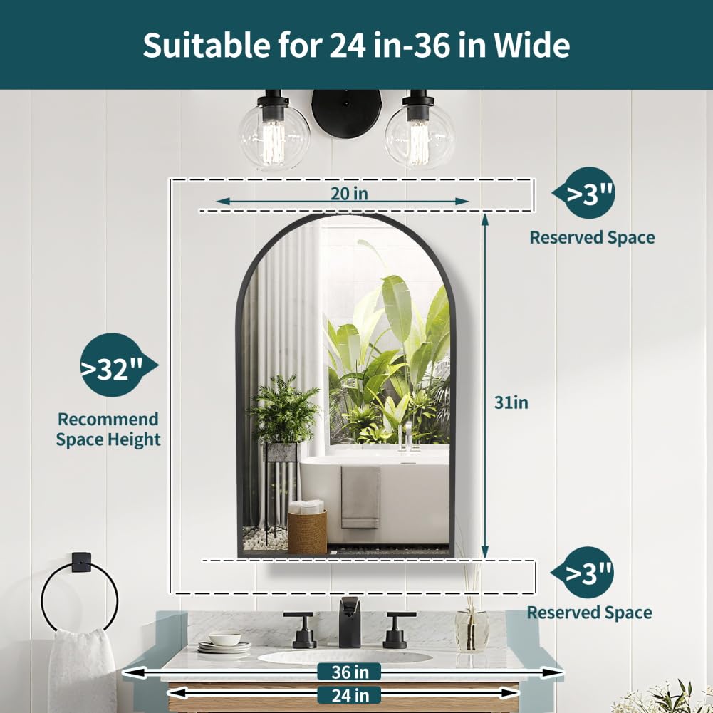 Arched Black Medicine Cabinet with Mirror 20 x31 Inch