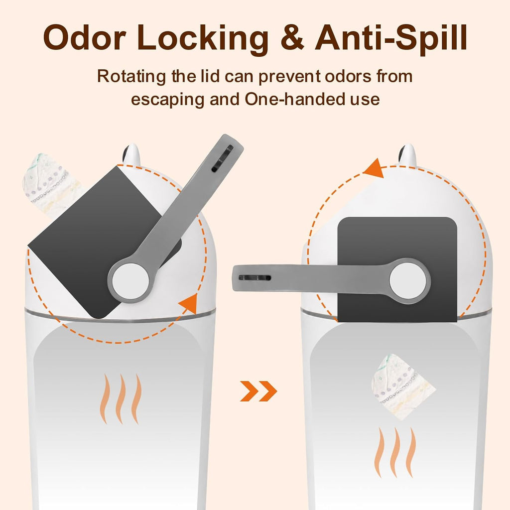 Odor-Locking Diaper Pail,Works with Regular Trash Bags (Grey and White)