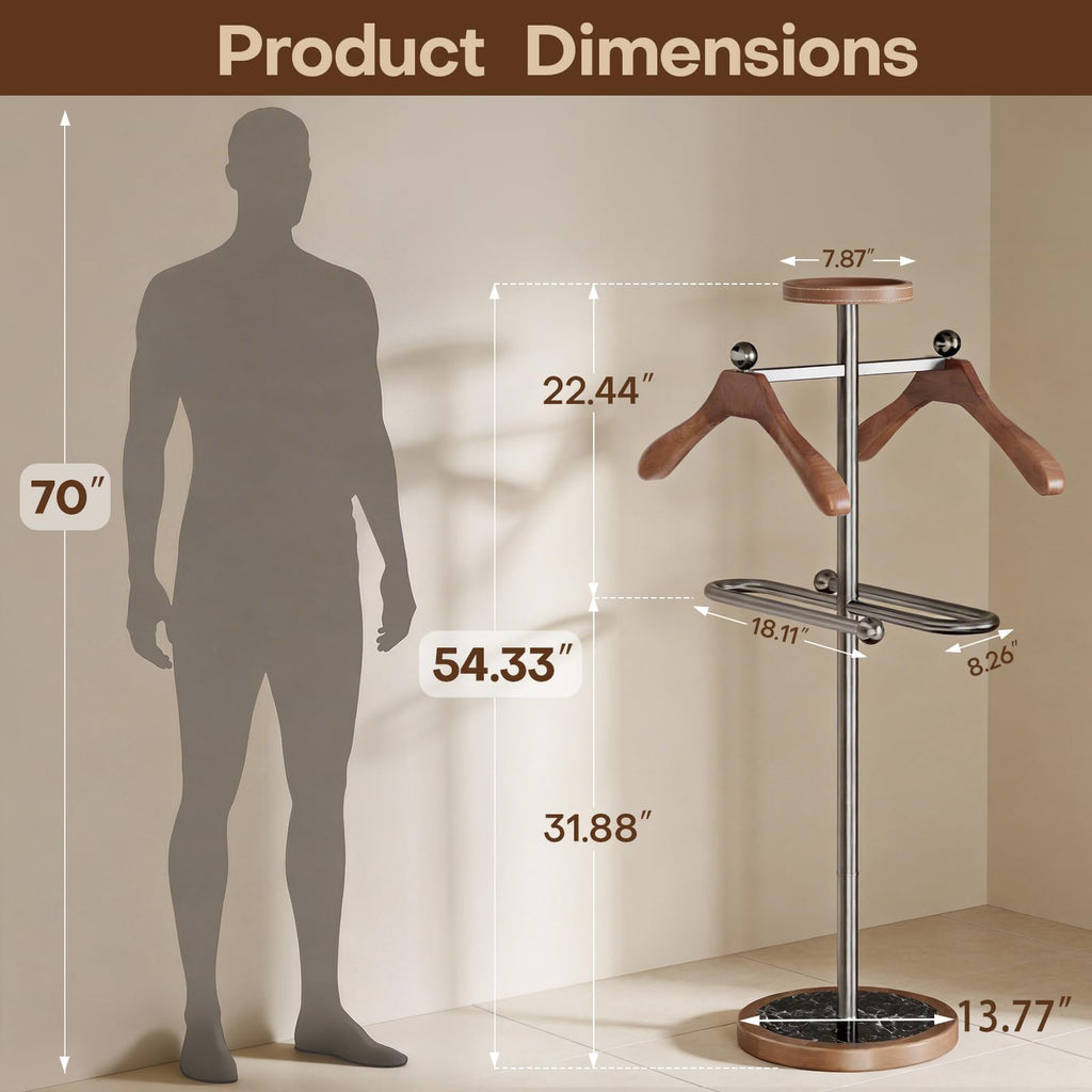 Valet Stand, Stainless Steel Suit Stand with Sturdy Marble Base