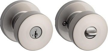 Pismo Entry Door Knob with Lock and Key, Secure Keyed Handle Exterior, Front Entrance and Bedroom, Satin Nickel, Pick