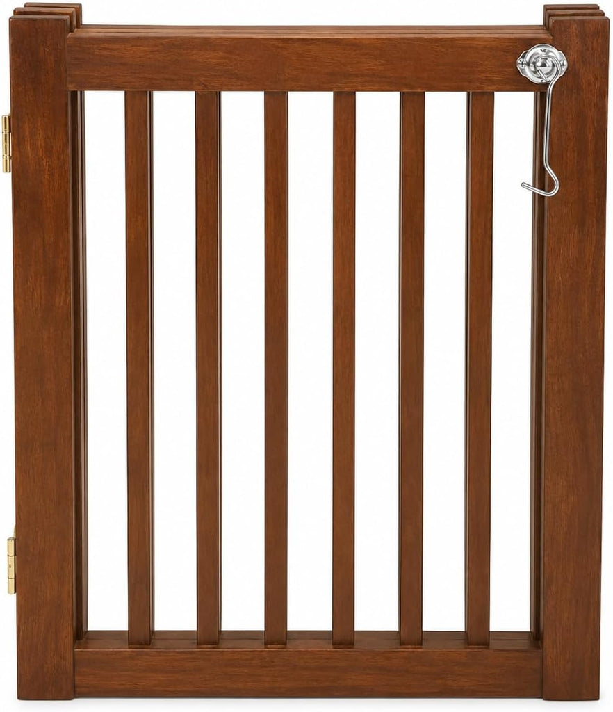 Extra Wide 8-Panel Freestanding Indoor Pet Gate with Door / 142" W, 24" H/Foldable, Solid Acacia Wood, Portable