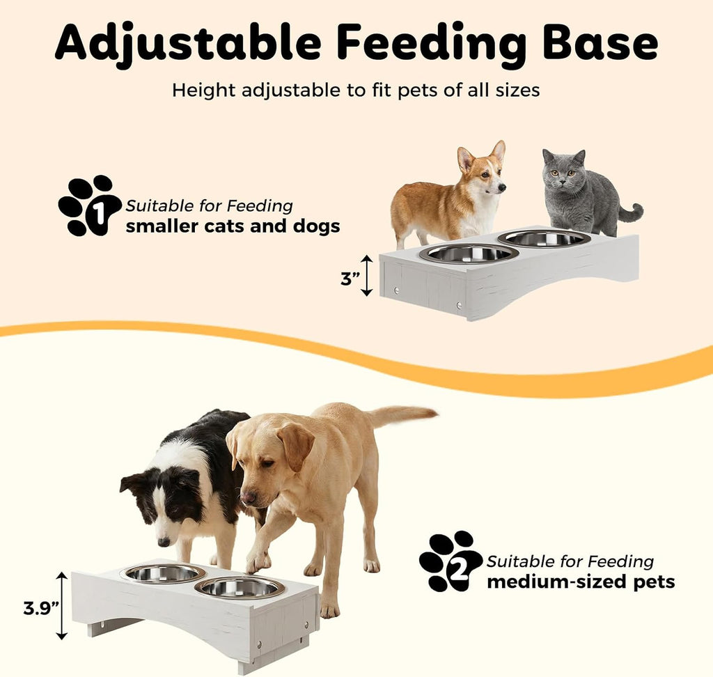 Dog Food Feeding Station with Storage, Pet Food Storage Cabinet with Bowls and Flip-Top Blackboard, Hidden Trash Can