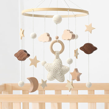 Baby Mobile Crib,Baby Mobile for Crib Nursery Wooden Mobile for Girl or Boy Gender Neutral Mobile, Star, Cloud, Moon