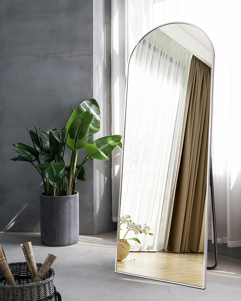 Mirror Full Length, 64"X21" Arched Floor Mirror, White