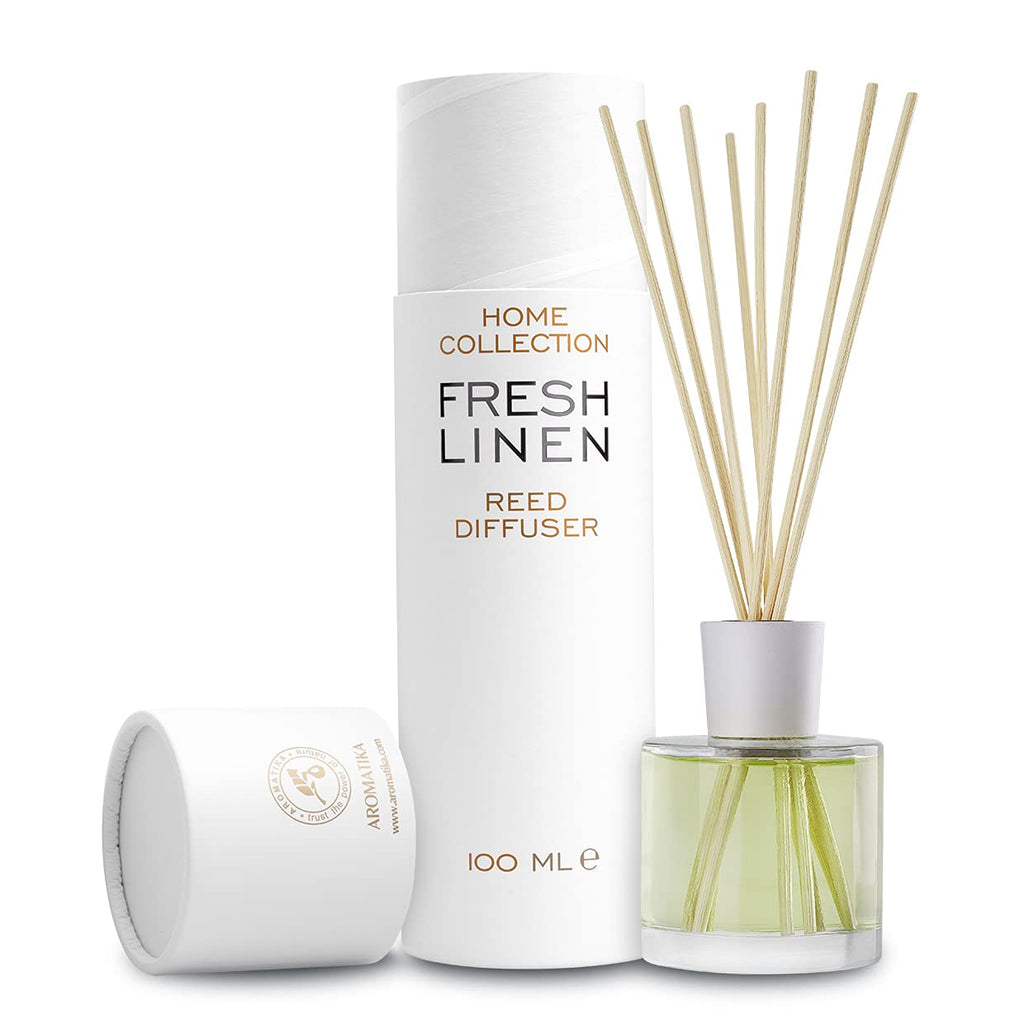 Reed Diffuser Fresh linen 3.4 Fl Oz (100ml) - Fragrance Oil Reed Diffuser with Rattan Sticks - Room Freshener