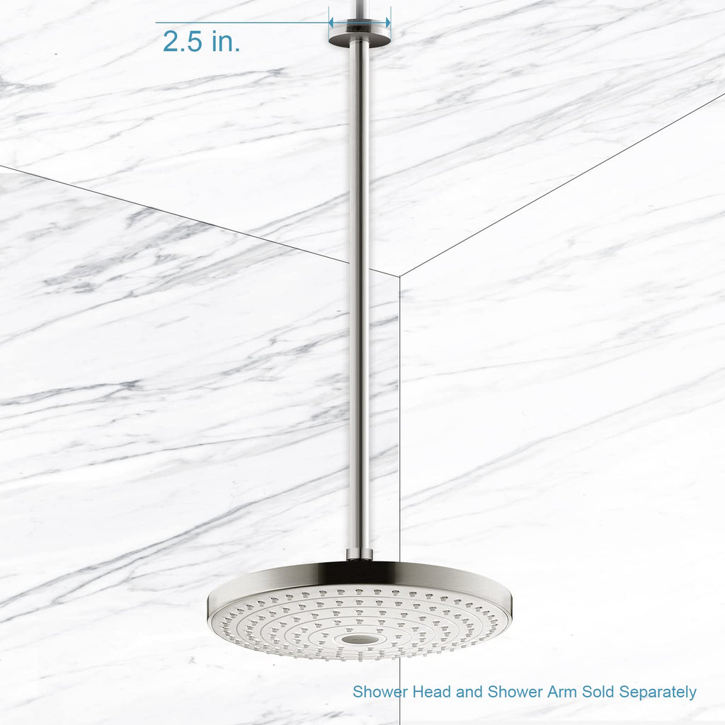 Shower Arm with Flange, 24 in Brushed Nickel Ceiling Mount Replacement Rain Shower Head Straight Arm Ceiling-Mounted