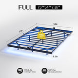 Full Modern Floating Bed Frame with Smart LED Lights, USB Charging Station, Sturdy Metal Platform