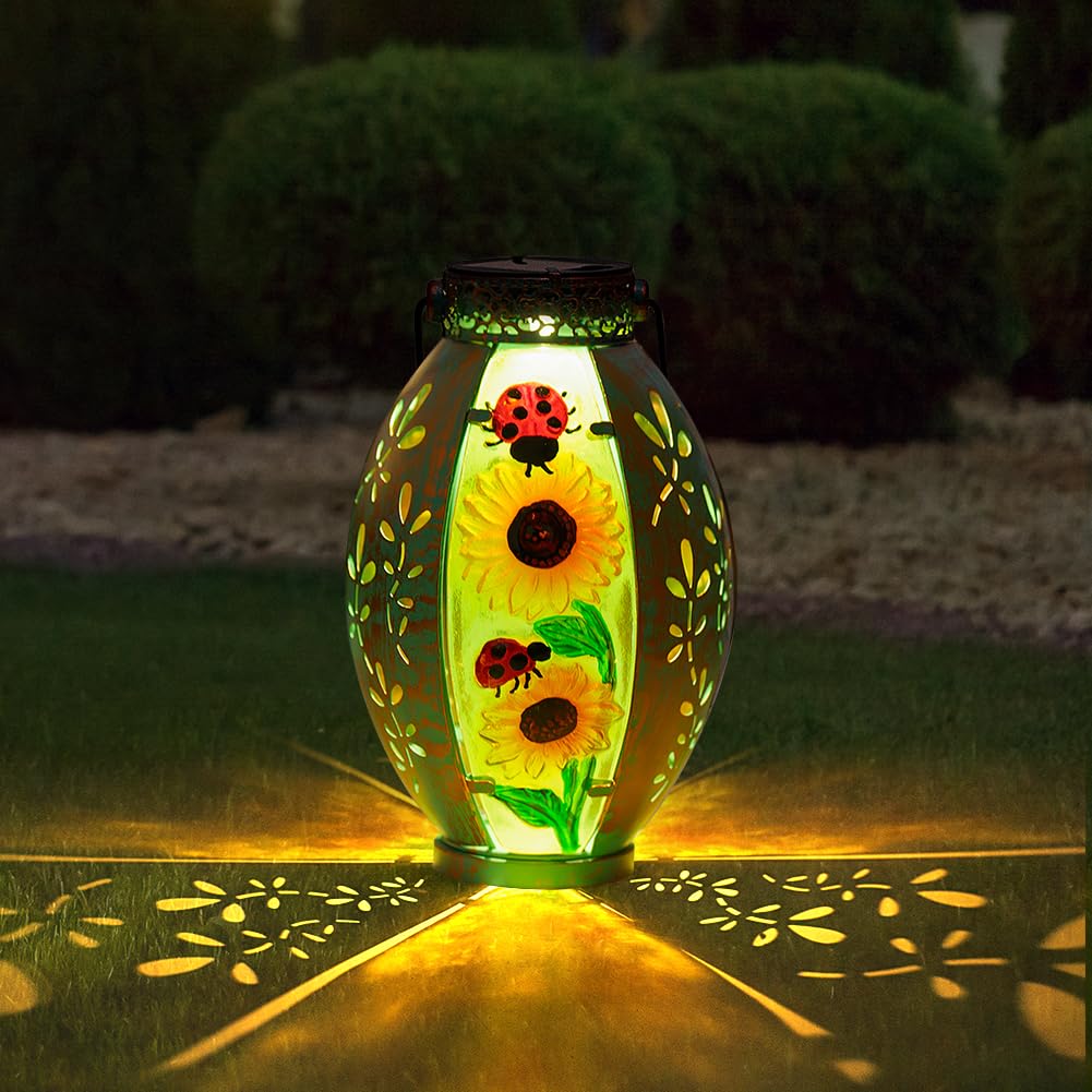 Solar Lantern Outdoor Waterproof, Hanging Solar Lantern Garden Yard Decor, Sunflower Garden Decor, Sunflower Gift for