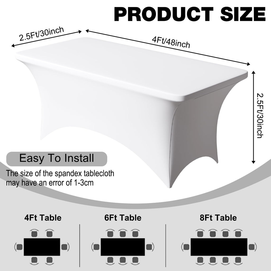 2 Pack 4FT White Spandex Table Cloth 48 x 30 Inch