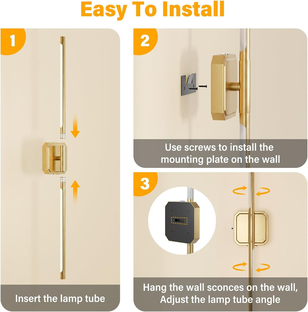 Battery Operated Wall Sconces Set of 2: Rechargeable Wall Lights with Remote Control, 2700K-6000K Dimmable LED Wall