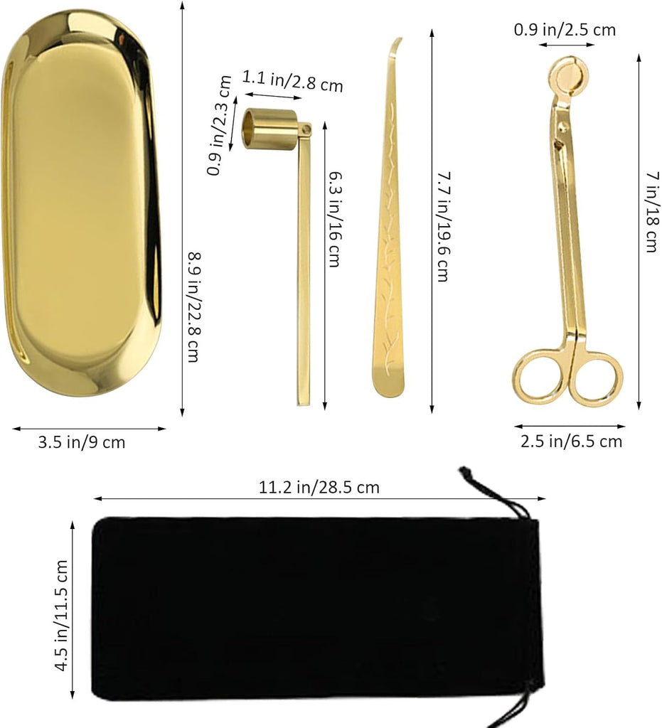 4 in 1 Candle Accessory Set, Candle Snuffer, Candle Wick Cutter, Candle Dipper, Storage Tray Plate, Candle Care Kit
