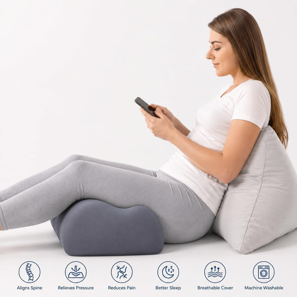 Knee Pillow for Back Sleeping, 5.7" Memory Foam Leg Pillow | Yoga Bolster Pillow, Support Pillow Between Legs for