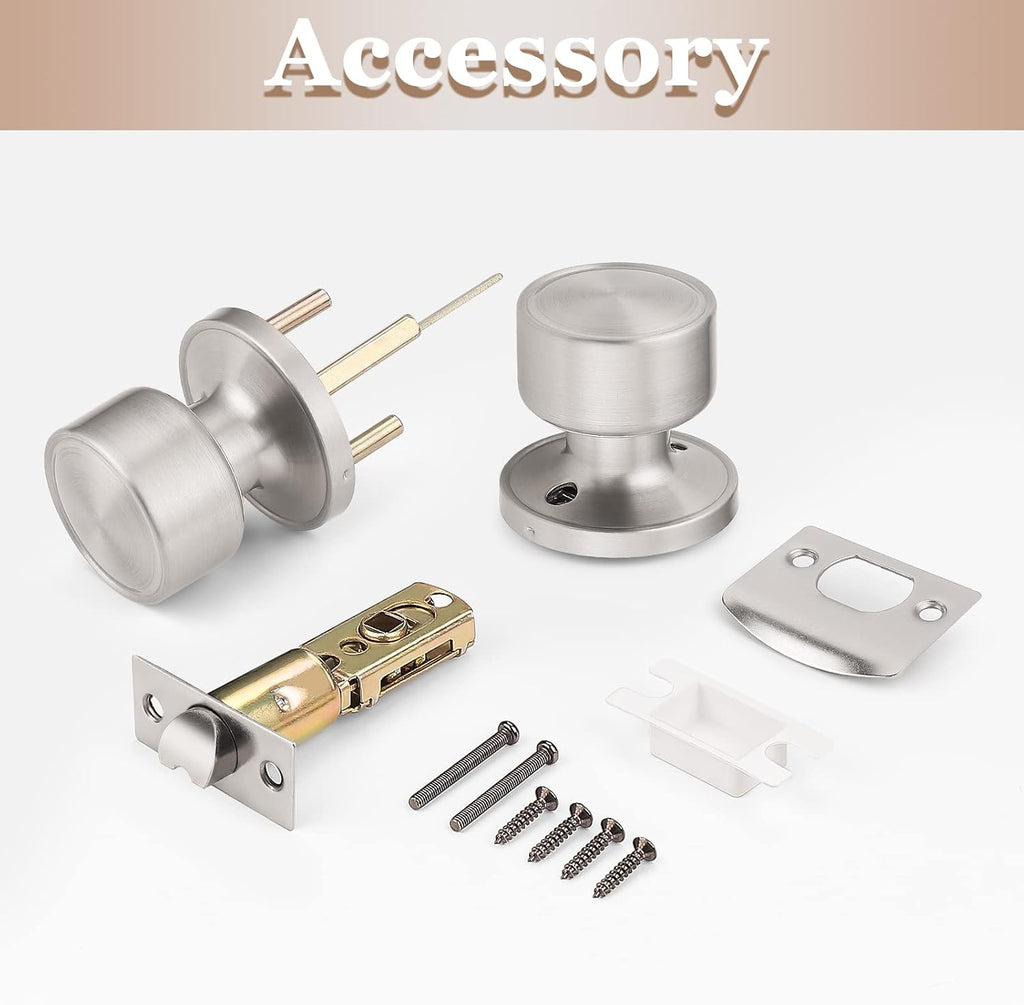 6 Pack Passage Door Knobs, Interior Keyless Knobs for Closet/Hall Non-Locking Door, Round Design Door Hardware in