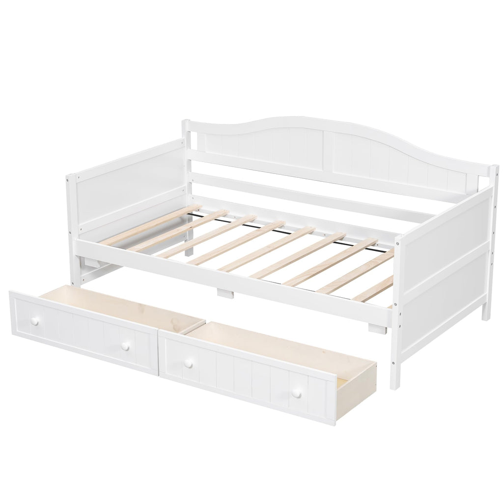 Daybed with Storage Drawers, Sturdy Pine Wood Corner Bed Frame with Headboard, Farmhouse Daybed Living