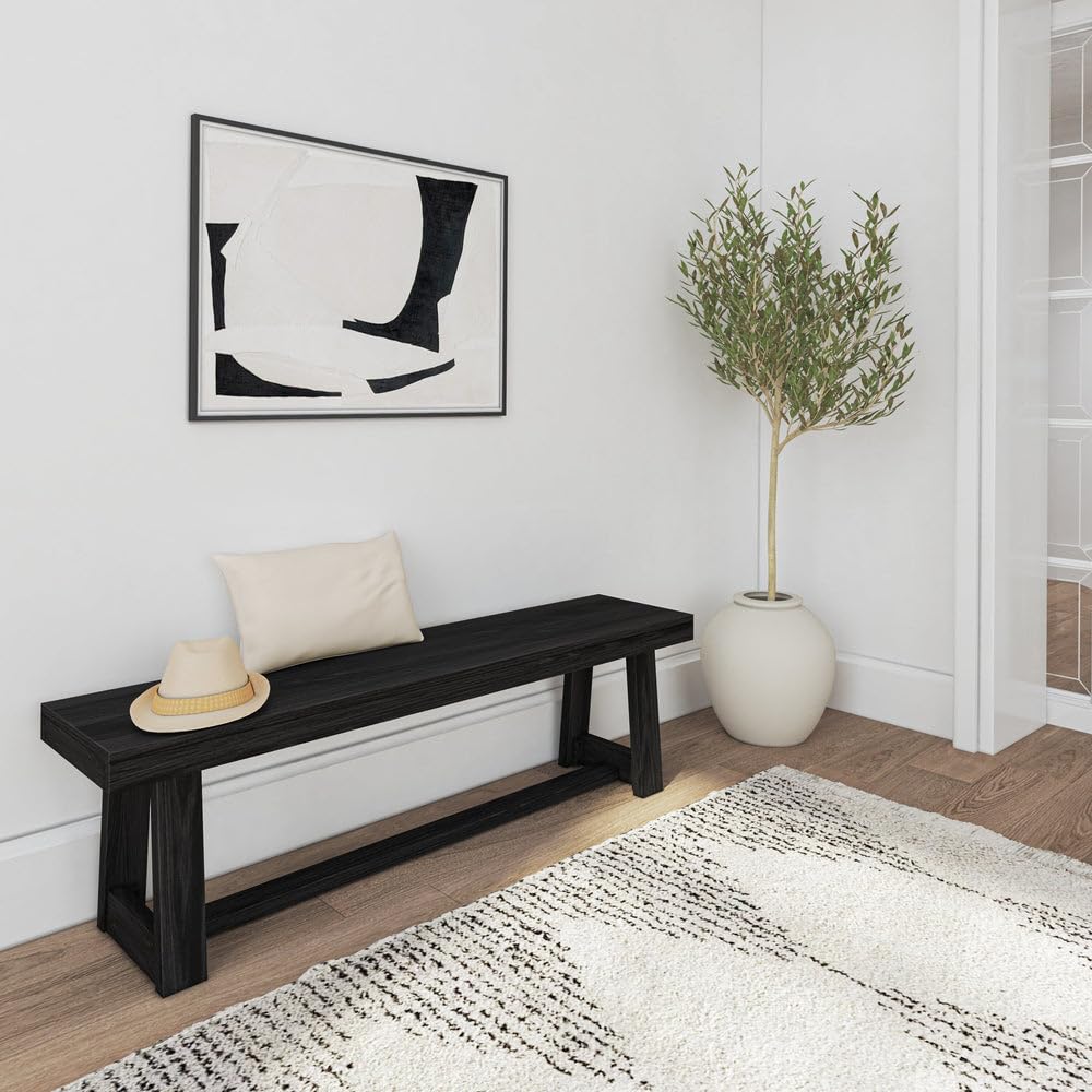Classic Dining Bench, 60 Inch, Black Wirebrush
