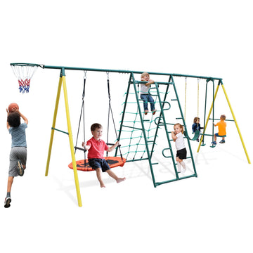 Metal Swing Set for Backyard Outdoor Heavy Duty Playset for Toddlers Kids