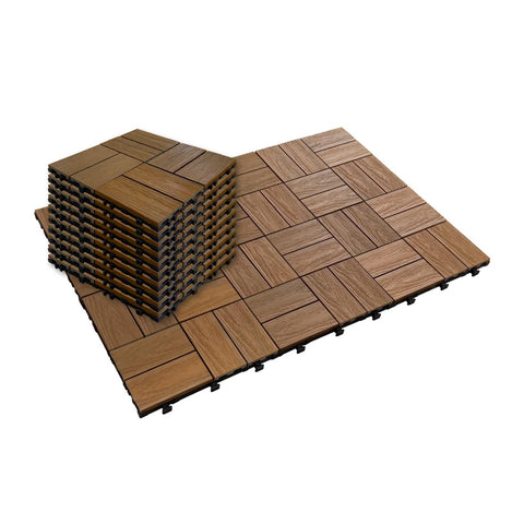 JJWOOD Interlocking Deck Tiles, 10 Pcs 12" x 12" WPC Patio Flooring, Co-Extruded Wood-Look Outdoor Floor Tiles for