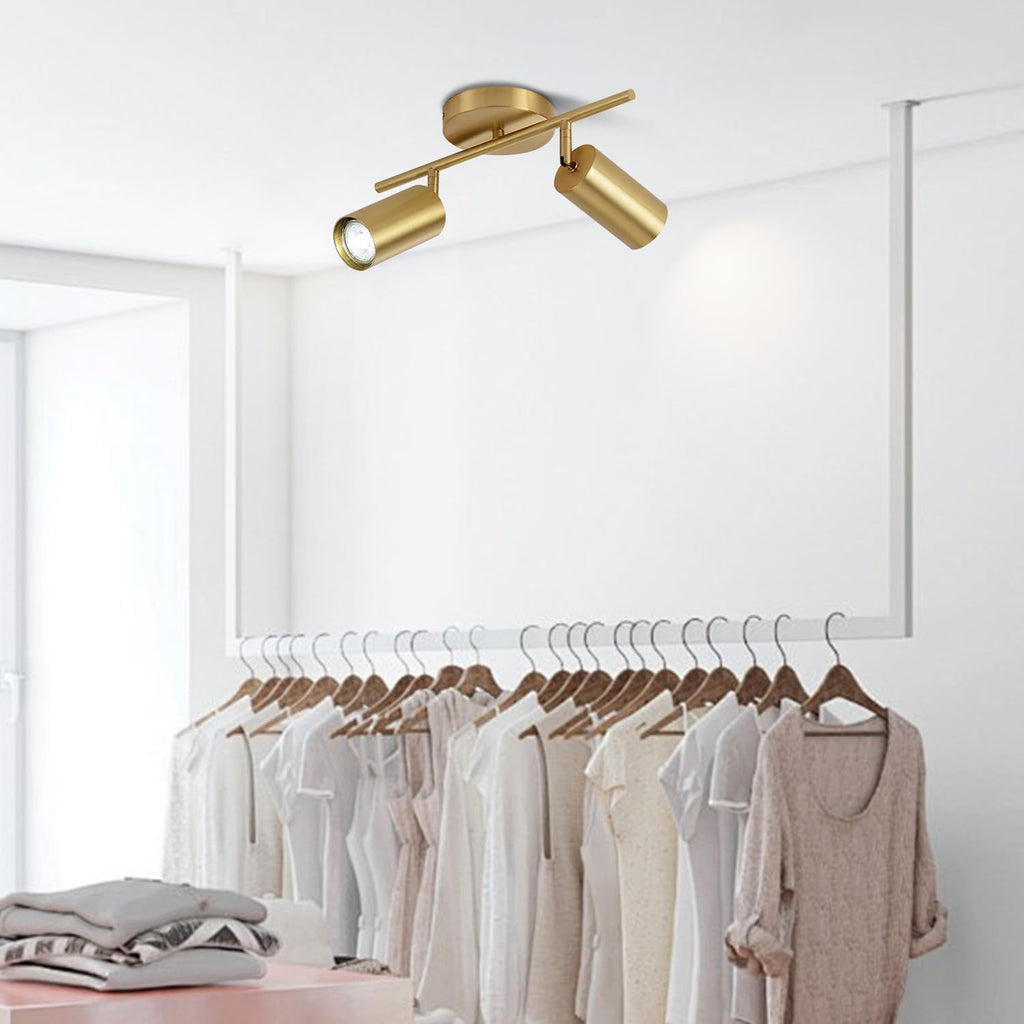Lighting Modern 2-Light Gold Track Lighting Fixture Flush Mount Brushed Brass Track Lights Kit Mid Century Industrial