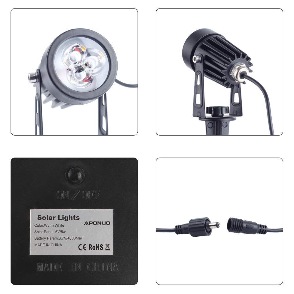Solar Spotlights Landscape Lights Low Voltage Outdoor Solar Spotlight IP65 Waterproof 9.8ft Cable Auto On/Off with 4