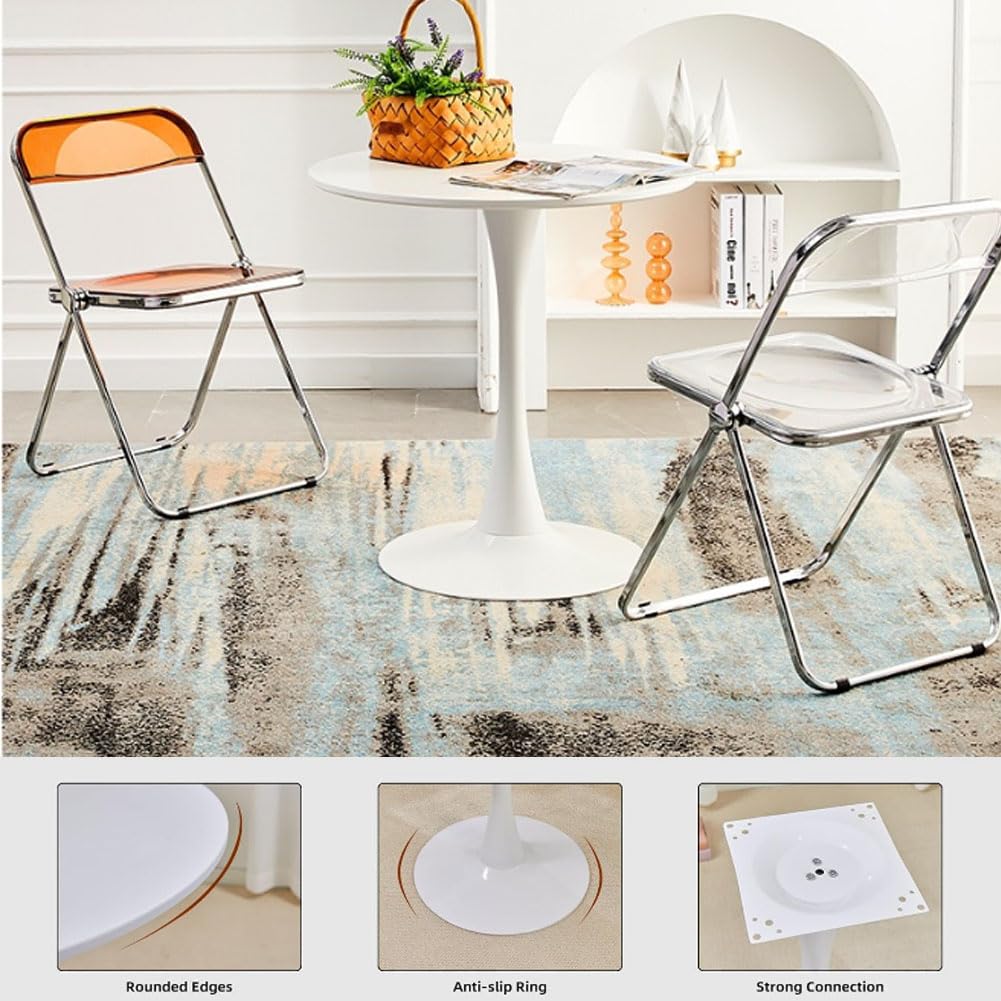 31.2" Tulip Dining Table, White, Perfect for 2-4 People, Mid-Century Modern Style, Round MDF Top with Sturdy Base