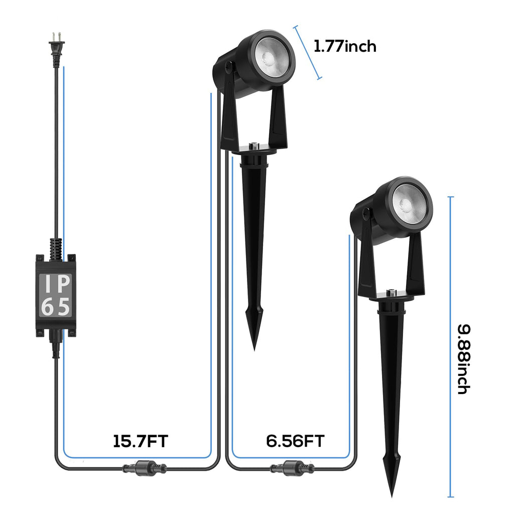 Outdoor Landscape Lighting, 10 Pack Low Voltage LED Spot Lights with Transformer, IP65 Waterproof, 2700K Warm White