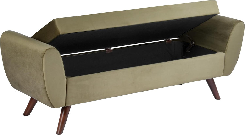 60" Modern Storage Bench with Wood Legs - Light Sage Green Velvet