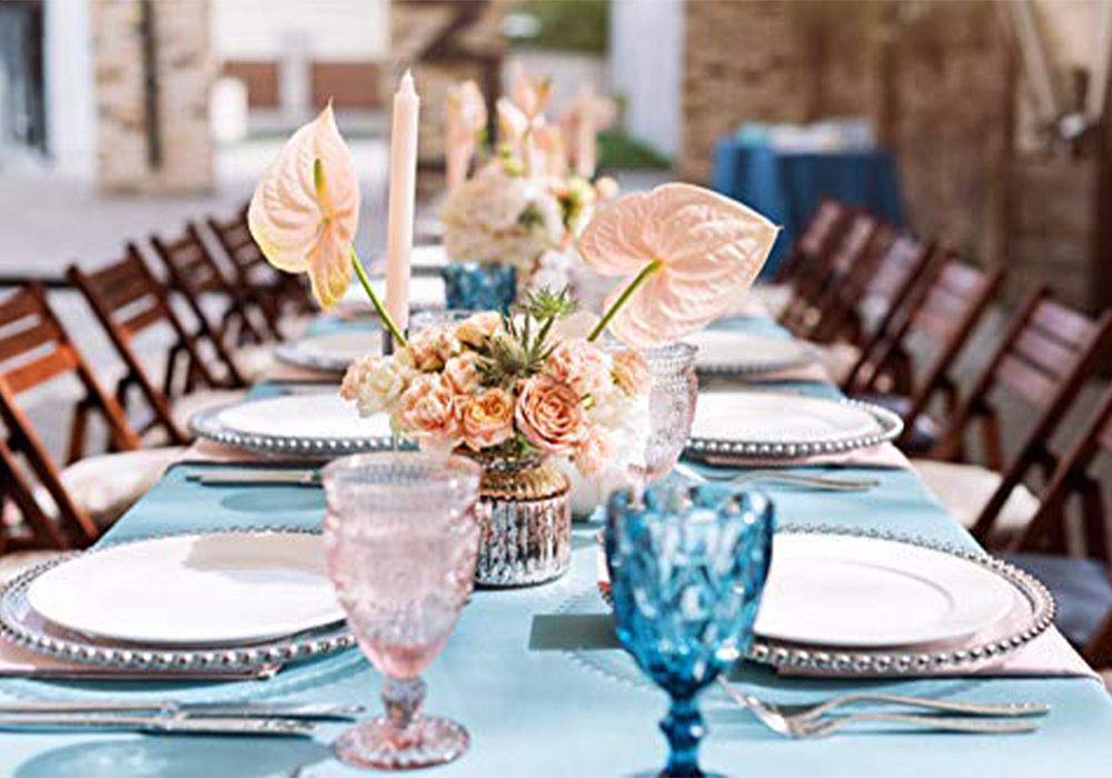 Glass Chargers for Dinner Plates - Round Charger Plates Silver Beaded - Plate Chargers Wedding Décor Placemats Set
