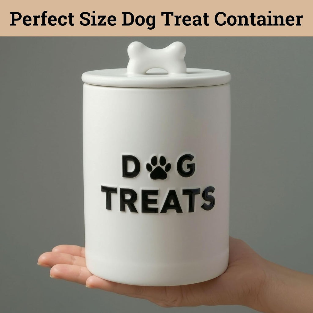 Ceramic Dog Treat Container Airtight - Ceramic Lid - 4 Cups - 4.3"W x 6.6"H