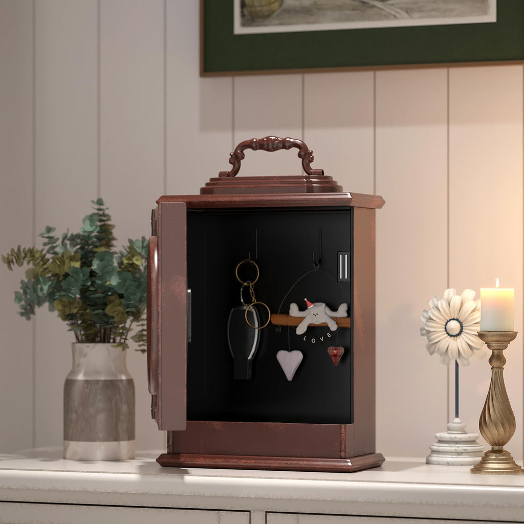 Vintage Mantel Clock with Hidden Safe, Antique Brown Style