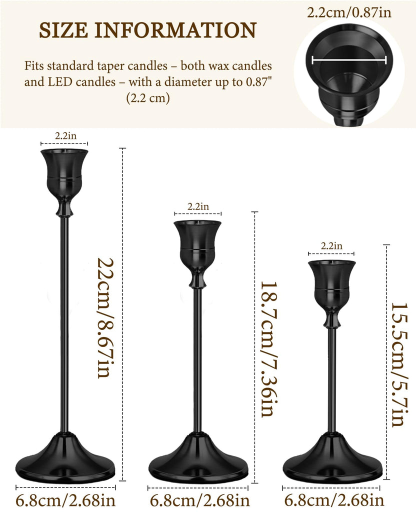 Black Candlestick Holders Set of 6 Weighted Stable Base