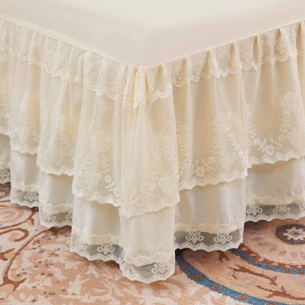 Double Lace Bed Skirt for Bed - 17in. Drop, Easy Fit Ruffle Bedskirt Wrap Around Bed Skirt, Anti Wrinkle & Fade